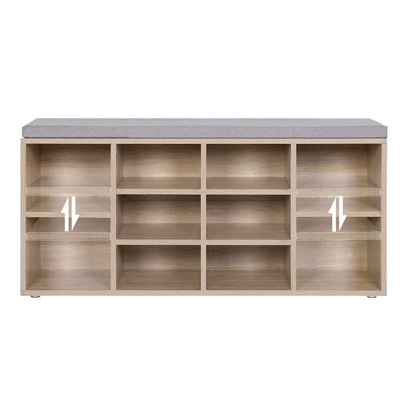 Skobenk i eik-grå – 104 × 30 × 48 cm med skoforvaring