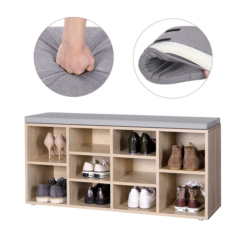 Skobenk i eik-grå – 104 × 30 × 48 cm med skoforvaring