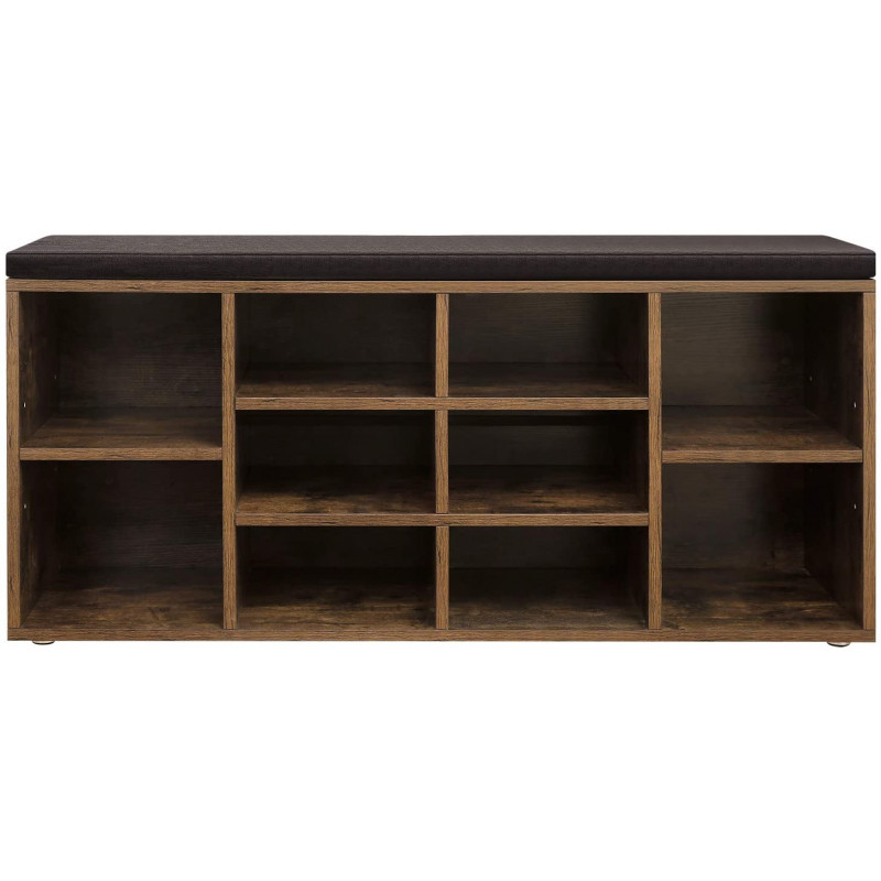 Skobenk med 10 rom og komfortabel pute – 104 × 30 × 48 cm, vintage brun