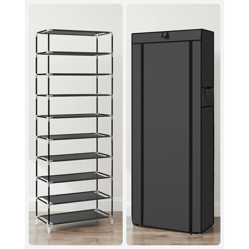 Skoforvaring i svart stoff med dør – 27 par, 160 cm høy