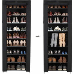 Skoforvaring i svart stoff med dør – 27 par, 160 cm høy