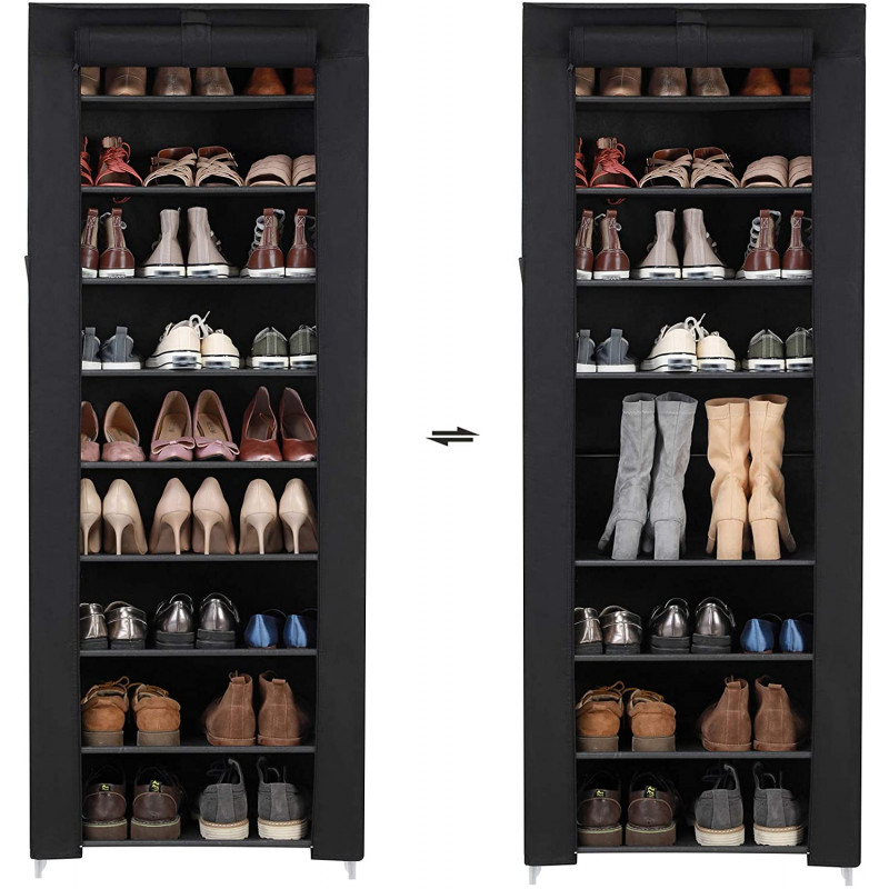 Skoforvaring i svart stoff med dør – 27 par, 160 cm høy