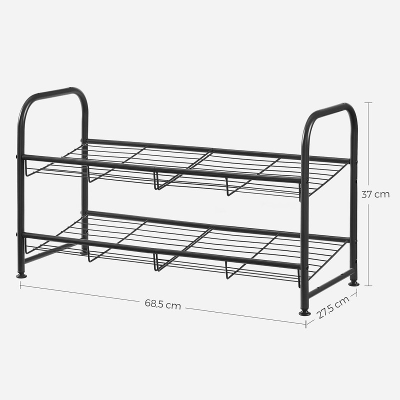 Skostativ i metall med 2 hyller – 68,5 × 27,5 × 37 cm