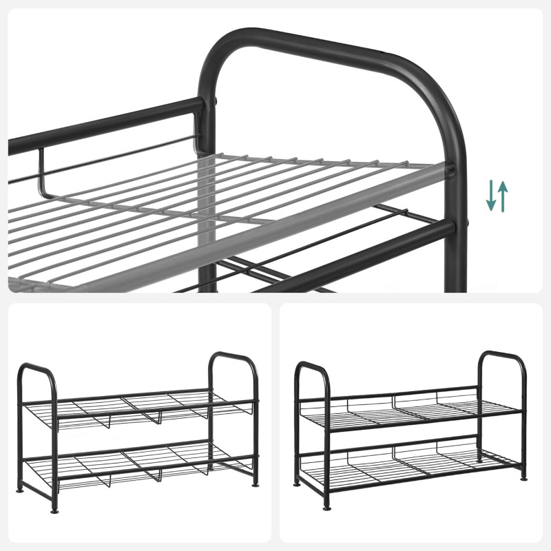 Skostativ i metall med 2 hyller – 68,5 × 27,5 × 37 cm