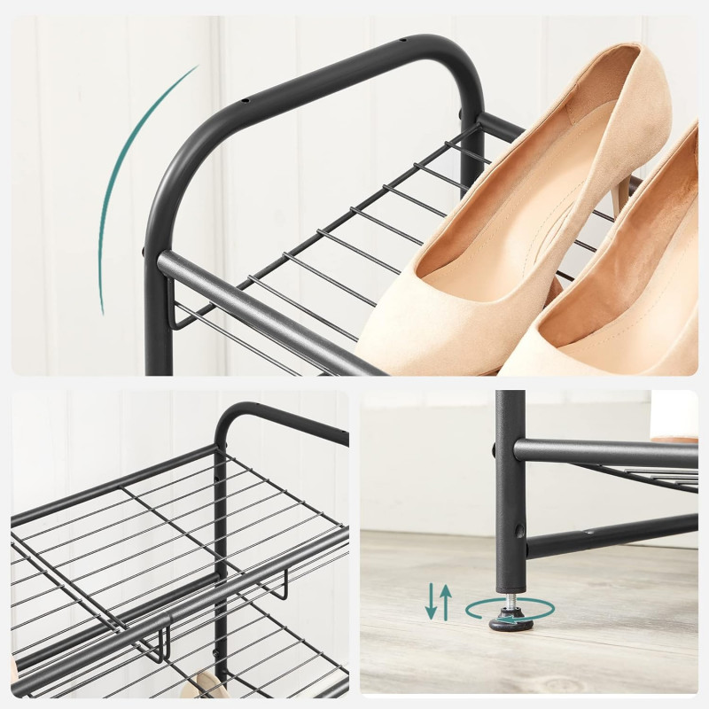 Skostativ i metall med 2 hyller – 68,5 × 27,5 × 37 cm