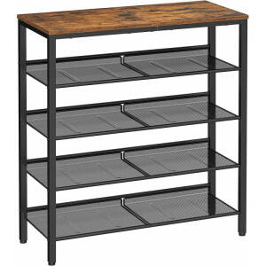 Skostativ med 5 nivåer – industriell stil i vintage brun og svart (75 × 28 × 93 cm)