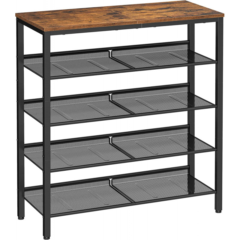 Skostativ med 5 nivåer – industriell stil i vintage brun og svart (75 × 28 × 93 cm)