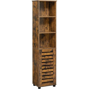 Smalt oppbevaringsskap i vintage brun med 3 åpne rom – 40 × 30 × 167 cm