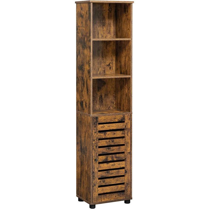 Smalt oppbevaringsskap i vintage brun med 3 åpne rom – 40 × 30 × 167 cm