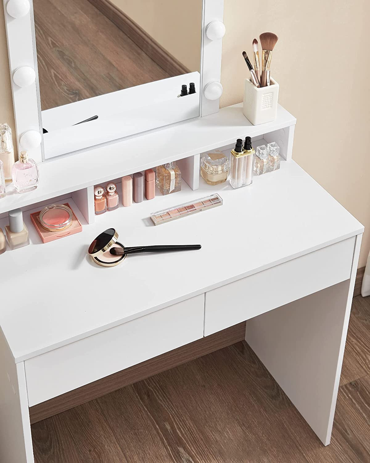 Sminkbord Med Spegel Och Belysning - Vit (NO)