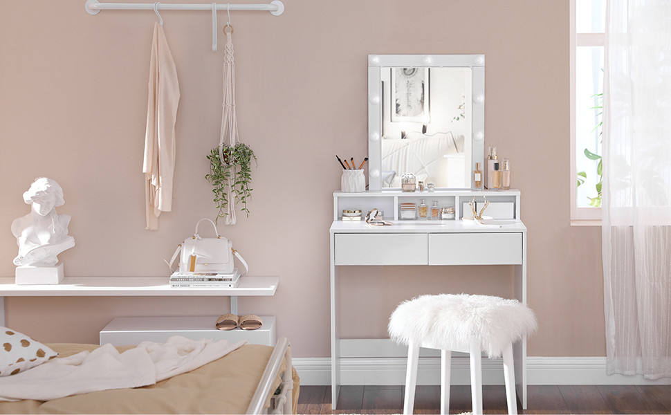 Sminkbord Med Spegel Och Belysning - Vit (NO)