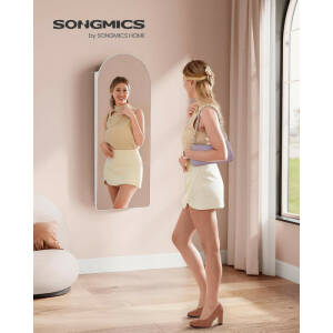 Smykkeskap med buet speil, LED-lys og oppbevaring for vegg eller dør – 108 cm