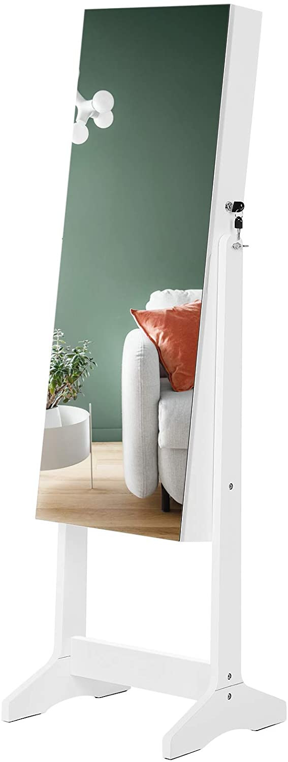 Smykkeskap med speil Hvit - låsbar oppbevaring til 108 smykker