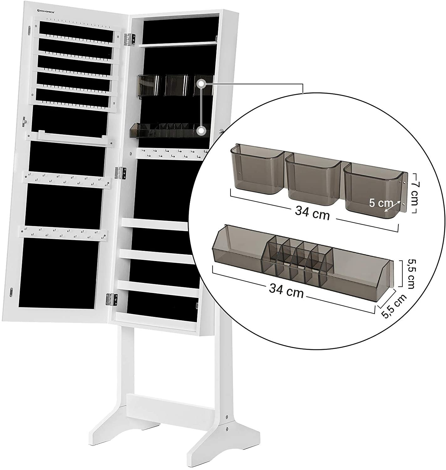 Smykkeskap med speil Hvit - låsbar oppbevaring til 108 smykker