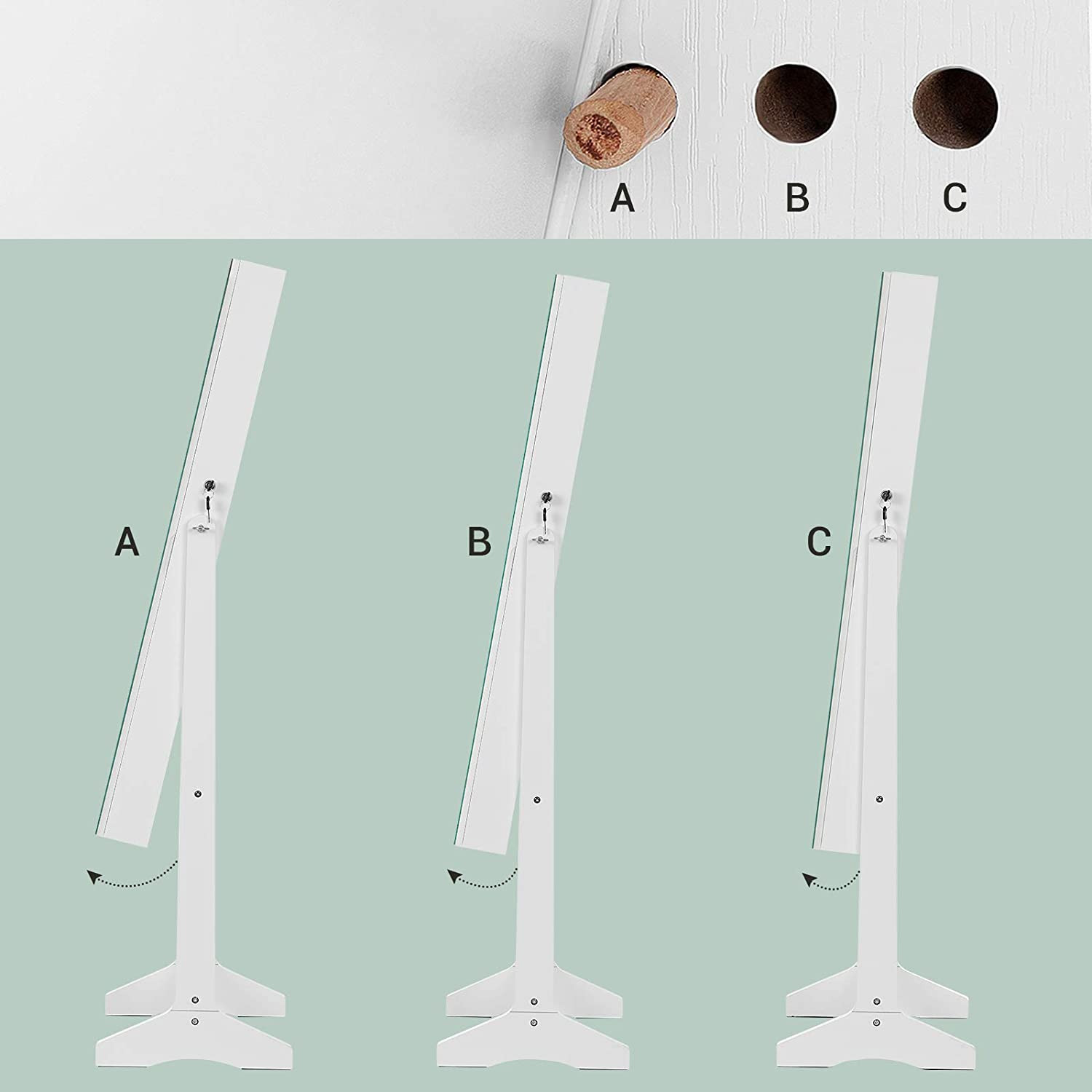 Smykkeskap med speil Hvit - låsbar oppbevaring til 108 smykker