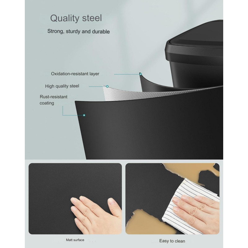 Søppelbøtte med pedal og lokk – 50 L, rustfritt stål, svart