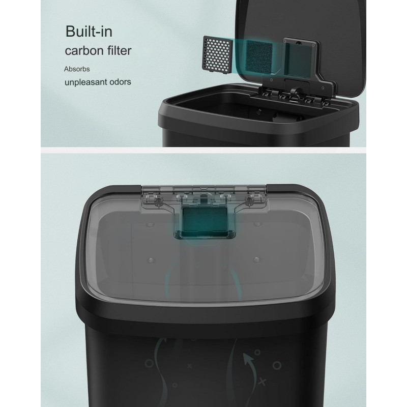 Søppelbøtte med pedal og lokk – 50 L, rustfritt stål, svart