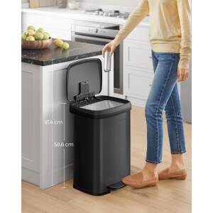 Søppelbøtte med pedal og lokk – 50 L, rustfritt stål, svart