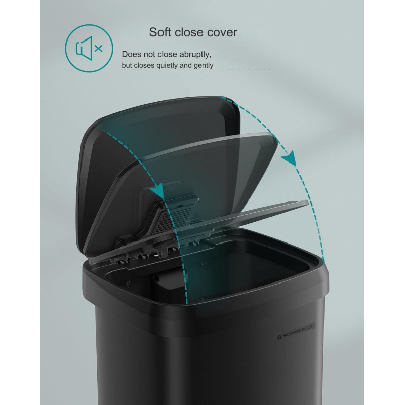 Søppelbøtte med pedal og lokk – 50 L, rustfritt stål, svart