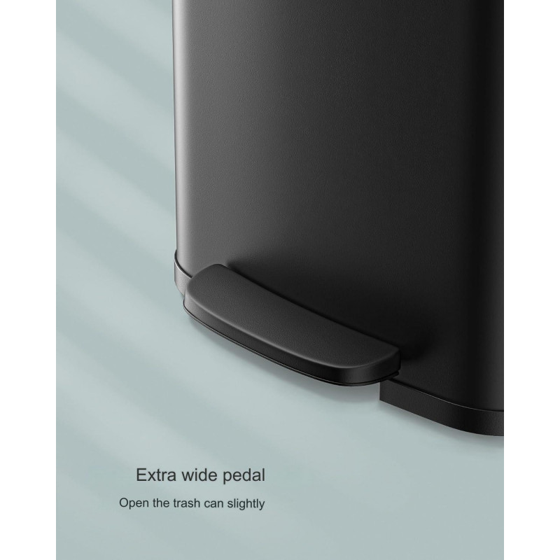 Søppelbøtte med pedal og lokk – 50 L, rustfritt stål, svart