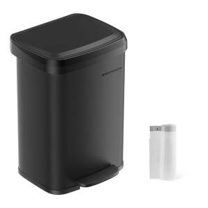 Søppelbøtte med pedal og lokk – 50 L, rustfritt stål, svart
