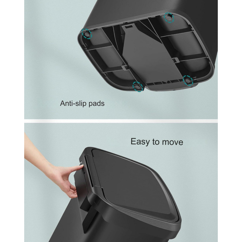 Søppelbøtte med pedal og lokk – 50 L, rustfritt stål, svart