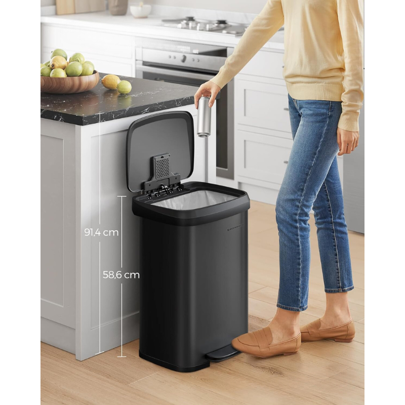 Søppelbøtte med pedal og lokk – 50 L, rustfritt stål, svart