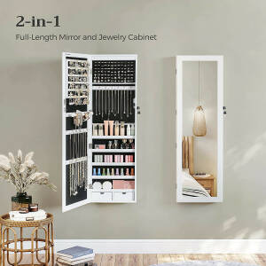 Speil med oppbevaringsskap for smykker / sminke 120 x 37 x 10 cm – Hvit