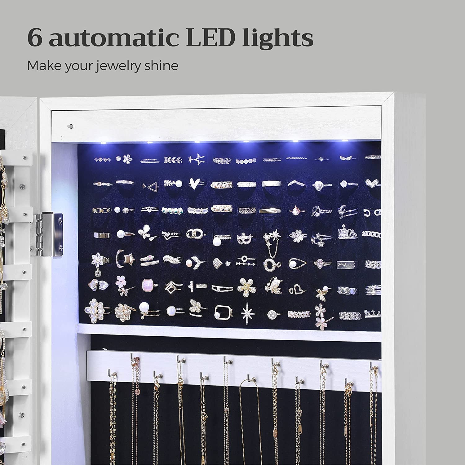 Speil med oppbevaringsskap for smykker / sminke 120 x 37 x 10 cm – Hvit