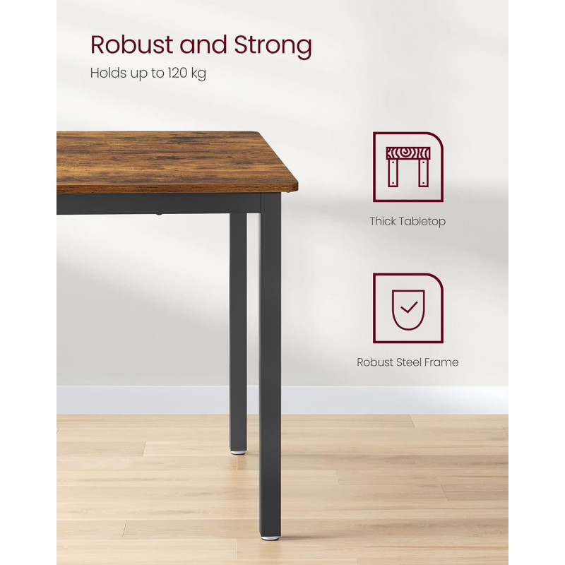 Spisebord i industriell stil – vintage brun/svart, 110 × 70 × 75 cm