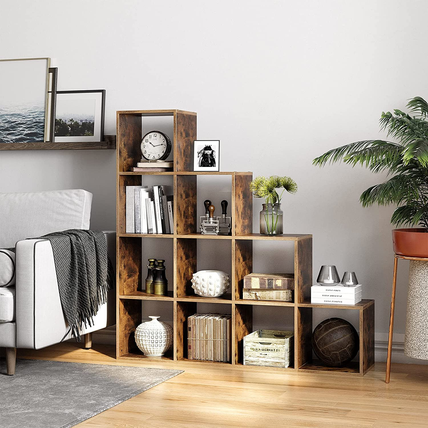 Steg Bokhylla med 10 Fack Rumsavdelare Vintage brun