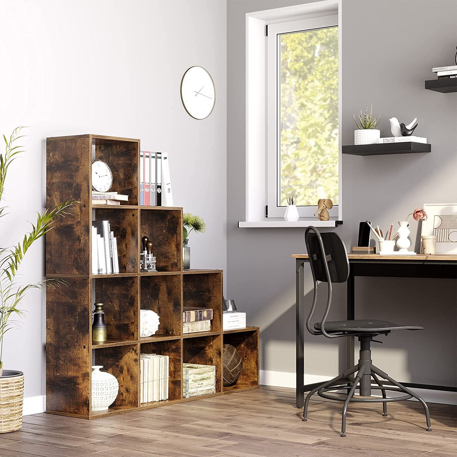 Steg Bokhylla med 10 Fack Rumsavdelare Vintage brun