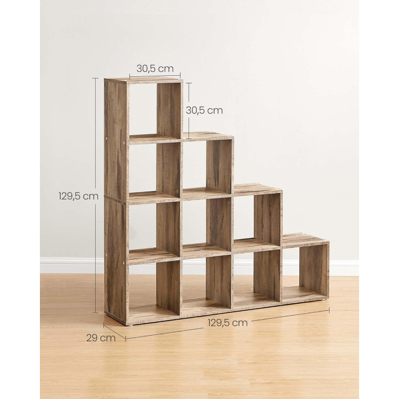 Stigehylle med 10 oppbevaringsrom som romdeler – karamellbrun, 129,5 × 29 × 129,5 cm