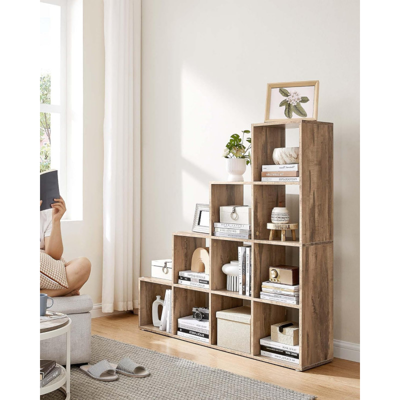 Stigehylle med 10 oppbevaringsrom som romdeler – karamellbrun, 129,5 × 29 × 129,5 cm