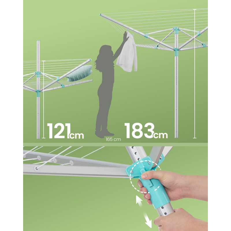 Tørkestativ (tørkevinde) med høydejustering og 50 meter snor