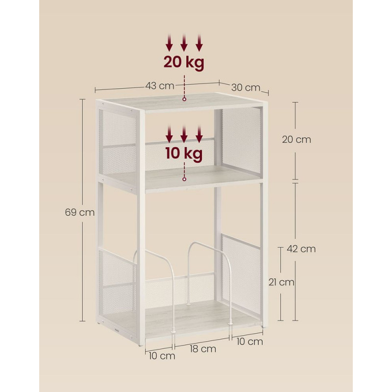 Vintage hvitt nattbord med 3 hyller – 43 × 30 × 69 cm