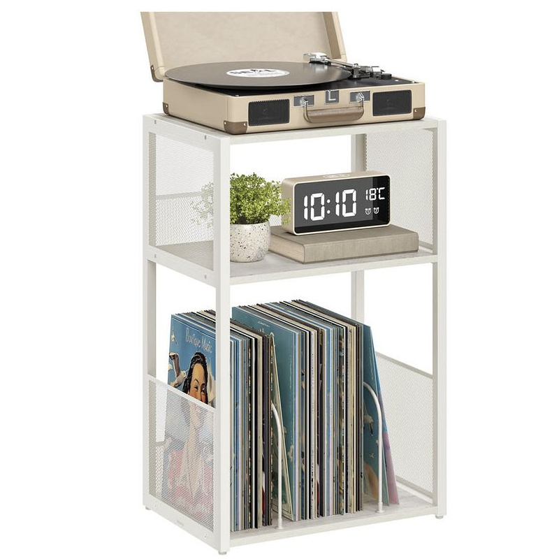 Vintage hvitt nattbord med 3 hyller – 43 × 30 × 69 cm