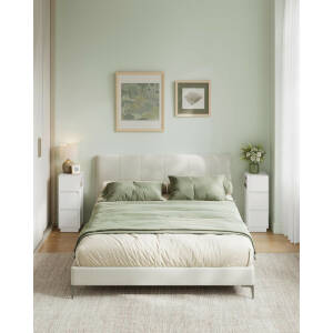 2 stk. hvite nattbord med åpent siderom + 2 skuffer – 30 × 25 × 65 cm