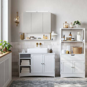 Baderomsspeilskap i hvit/gull med LED-belysning, 70 × 14,5 × 70 cm