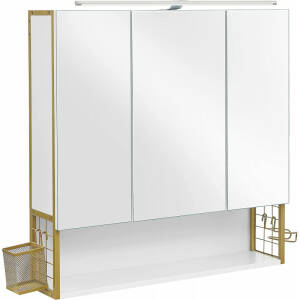 Baderomsspeilskap i hvit/gull med LED-belysning, 70 × 14,5 × 70 cm