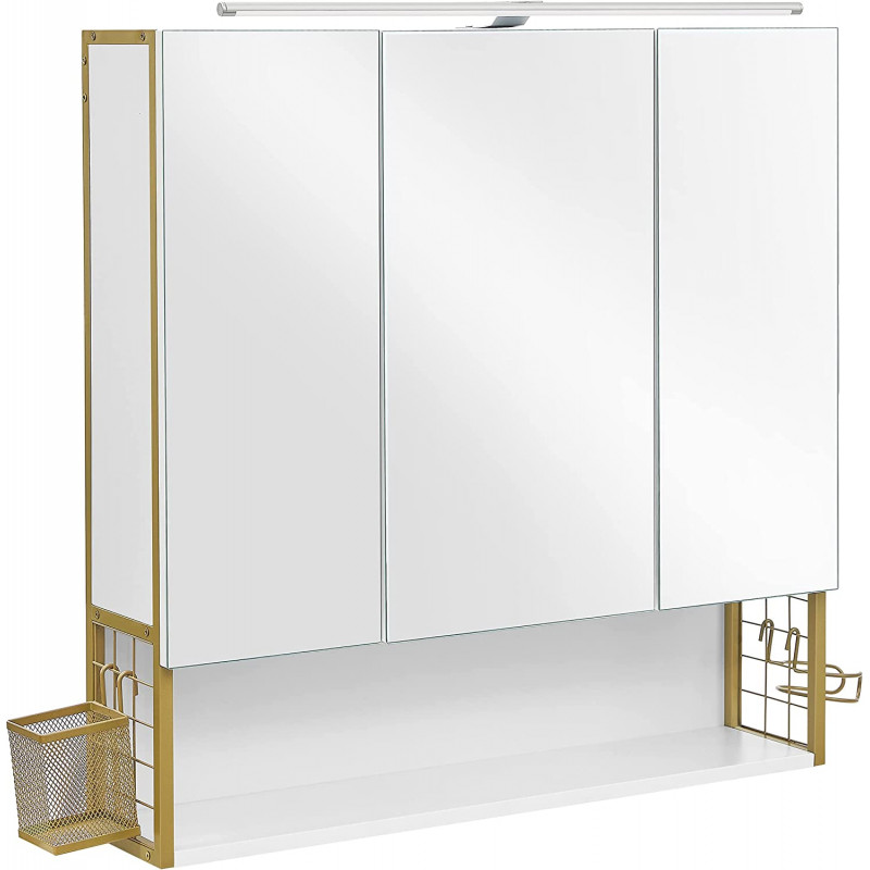 Baderomsspeilskap i hvit/gull med LED-belysning, 70 × 14,5 × 70 cm