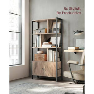 Bokhylle med åpne hyller og skap – rustikk lysbrun, 30 × 74 × 155 cm