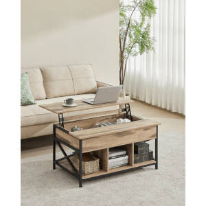 Greige salongbord 100 × 60 cm med høydejusterbar bordplate (48–62 cm) – industriell stil