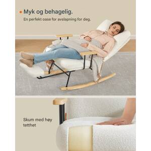 Gyngestol med fotskammel og 4 justerbare ryggposisjoner – kremhvit fleece