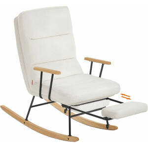 Gyngestol med fotskammel og 4 justerbare ryggposisjoner – kremhvit fleece