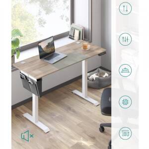 Hev- og senkbart elektrisk skrivebord 140 × 60 – greige/hvit, 72–120 cm