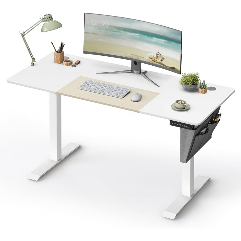 Hev- og senkbart elektrisk skrivebord med minnefunksjon – hvit, 140 × 60, 72–120 cm