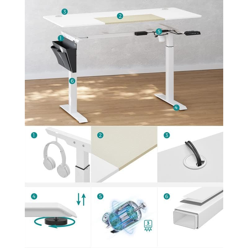 Hev- og senkbart elektrisk skrivebord med minnefunksjon – hvit, 140 × 60, 72–120 cm
