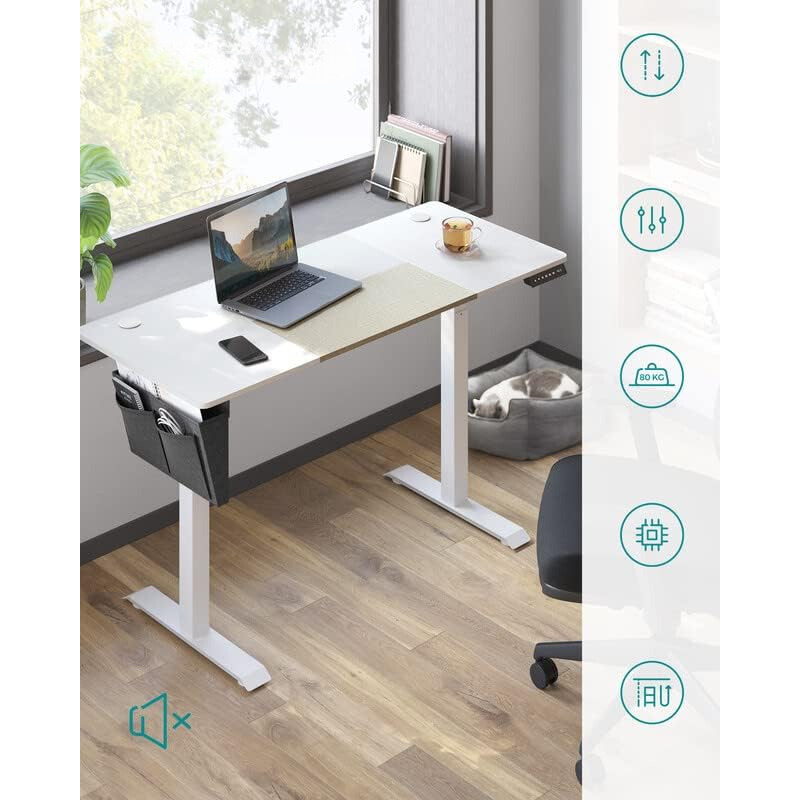 Hev- og senkbart elektrisk skrivebord med minnefunksjon – hvit, 140 × 60, 72–120 cm