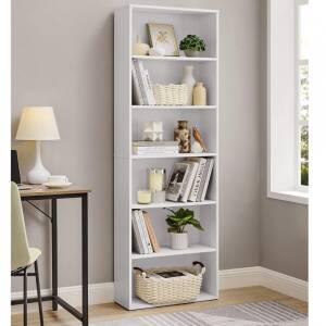 Hvit bokhylle med 6 hyller – plassbesparende modell, 60 × 24 × 178,5 cm